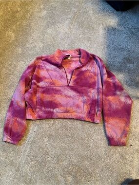 Nike Cropped Quarter-Zip Pullover in Pink & Orange Tie-Dye